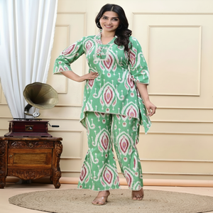 Diseñador indio rayón impreso Formal estirable de secado rápido sin arrugas Kurtis Palazzo vestido Casual cómodo y elegante - Product Image 1