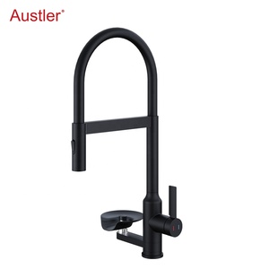 de copa de un agujero Negro mate Acero inoxidable Pulverizador extraíble Fregadero Grifo de cocina con enjuagador de vidrio - Product Image 1