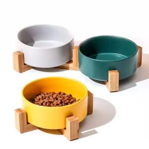 热销现代凸起瓷器宠物碗高架豪华设计猫狗陶瓷碗竹架