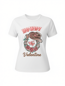 T-shirt da donna Howdy Valentine a maniche corte, girocollo, casual, con stampa, primavera estate, in tessuto jersey traspirante - Product Image 1