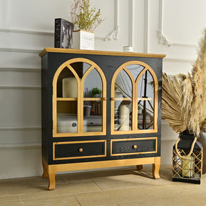 Armoire de rangement de cuisine en bois massif INNOVA, porte en verre cintré, meuble d'appoint, salle à manger, salon, design français, ferme, hôtel - Product Image 6