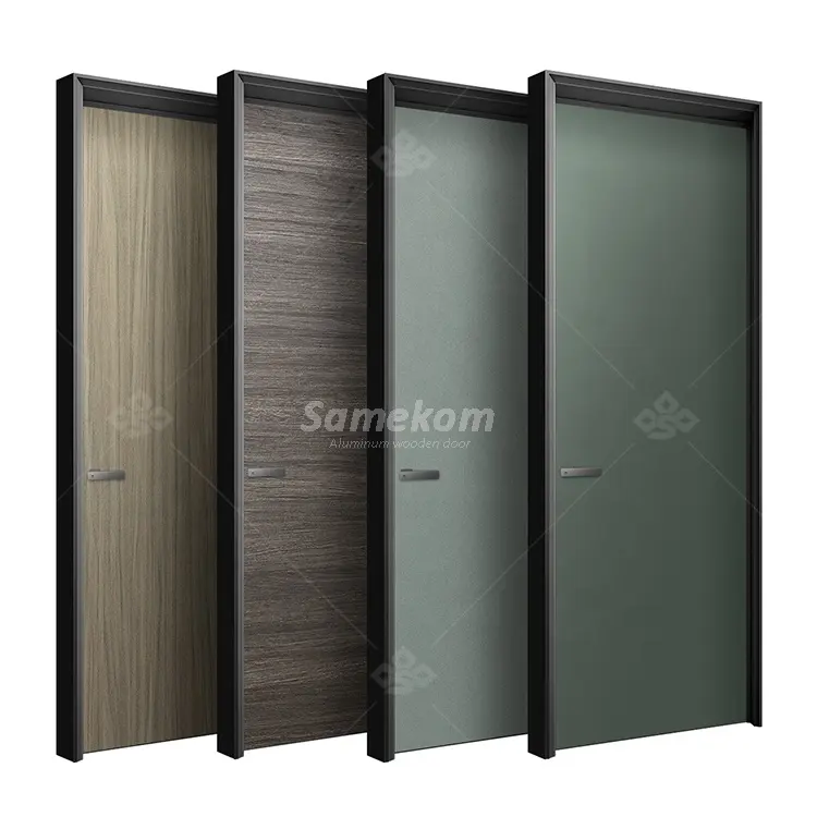Keamanan Interior depan bingkai aluminium logam pintu lempengan baja kayu padat pintu lain untuk rumah