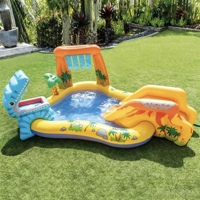 Piscine gonflable d'été à thème dinosaure avec toboggan, piscine à jets épaissie et fosse à balles pour jeux aquatiques à la maison et en extérieur