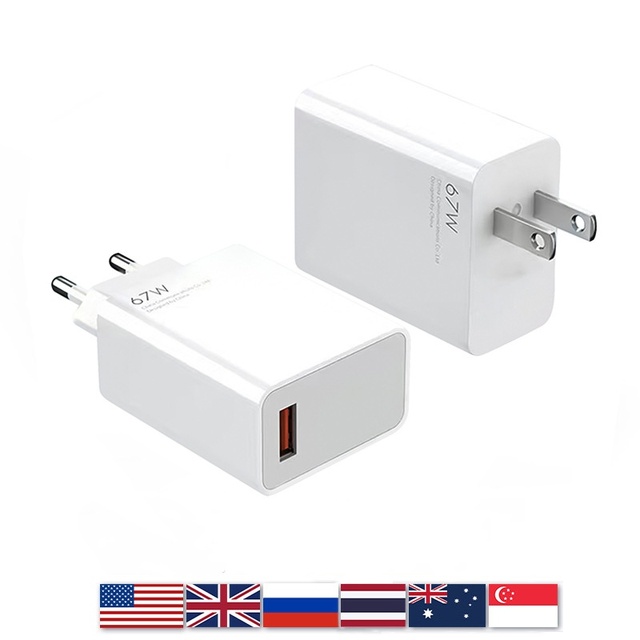 2 Pin Wall Charger for Xiaomi Redmi Phone 67W 120W Fast Charging Head, USB Charging Set Wholesale