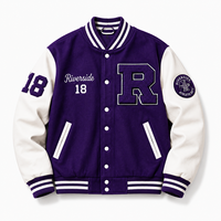 Blouson universitaire streetwear personnalisé pour homme, design patchwork avec lettres, broderie chenille, manches en cuir, col montant - OEM Privé