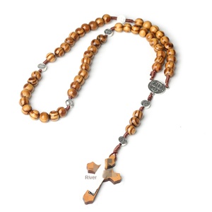 천연 나무 구슬 십자가 기도 묵주 펜던트 수공예 - Product Image 3
