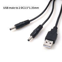 Kabel USB Hitam Male ke 2 DC35135 untuk Router WiFi & Power Bank-3A Pengisian Cepat Konduktor Tembaga Murni Selubung PVC