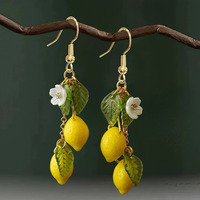Nieuwe Mode Leuke Gele Fruit Citroen Kleine Bloem Groen Blad Oorbellen Y2k voor Vrouwen Transparante Fruit Charme Sieraden