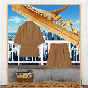 A New Summer Women's 2-Piece Shorts <b>Set</b> Featuring a Short-Sleeved Blazer with Belt Breathable Solid Colors Stylish Look - Product Image 3