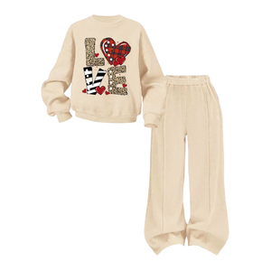 Ensemble sweat-shirt col rond et pantalon de sport style Ins pour adolescentes <span class=keywords><strong>8</strong></span>-12 <span class=keywords><strong>ans</strong></span>, motif lettres abricot, chaud, pour l'automne et l'hiver, idéal pour l'extérieur - Product Image 4