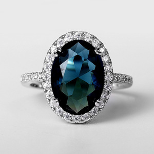 Anello con design ovale blu pavone, anello classico da donna - Product Image 1