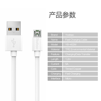 Yoobao kabel Data pengisi daya ponsel, kabel Data isi daya Cepat USB mikro 5A USB-A 1m 3 kaki harga murah untuk Android