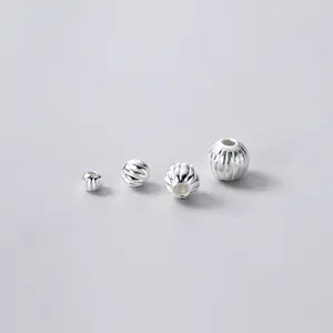 925 Sterling Silver 3mm 4mm 5mm 6mm Corrugated Loose Round Beads for Bracelet Metal Pumpkin Spacer Beads for DIY Jewelry Making