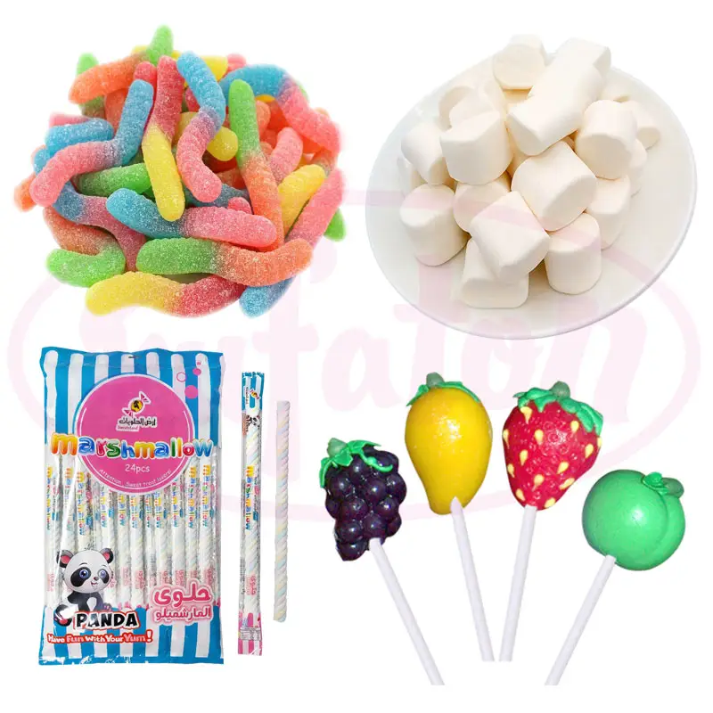 Factory Direct Te Koop Fruit Gearomatiseerde Hard Jelly Marshmallow Lollipop Gummy Candy Voor Jongens En Meisjes