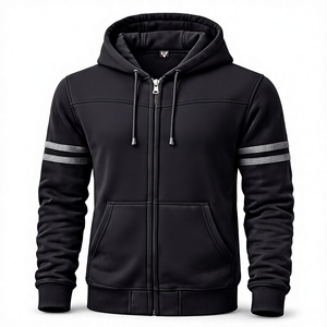 เสื้อแจ็คเก็ตมอเตอร์ไซค์ผู้ชายสีดำ แขนยาว มีซิปและฮู้ด พร้อมกระเป๋าด้านหน้า - Product Image 1