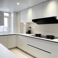 Ensemble d'armoires de cuisine compactes sur mesure, avec configuration de tiroirs réglable à plusieurs niveaux, idéal pour espaces étroits dans les cuisines.