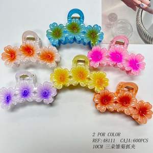 Pinzas de Pelo con Diseño de Tres Flores Coloridas de 10 cm para Mujer, Accesorios de Moda para el Cabello - Product Image 3