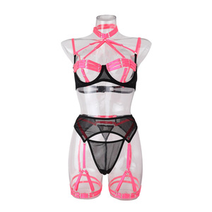 Nouvel ensemble de lingerie cinq pièces pour femme en maille, tendance, sexy, confortable, avec soutien-gorge push-up color block et lingerie amusante - Product Image 6