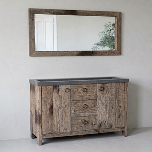 Miroir de salle de bain rustique en chêne ancien, grand miroir mural rectangulaire avec cadre en bois, 134 cm x 65 cm, verre clair, décoration pour couloir et salon - Product Image 1