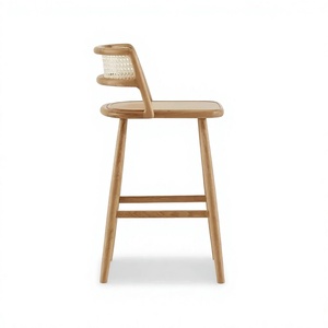 Taburete Alto de Madera Maciza con Ratán Estilo Crema, Silla de <span class=keywords><strong>Bar</strong></span> Ajustable en Altura, Taburete Alto de Diseño para <span class=keywords><strong>Bar</strong></span> en Casa o Recepción - Product Image 1