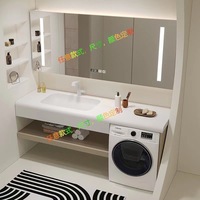 Meuble de salle de bain de luxe en dalle de roche avec lavabo intégré pour balcon, coiffeuse intelligente et armoire de rangement