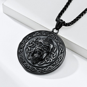 Nordic Viking Pendant Necklace For Men <b>Titanium</b> Steel Round Face Design Gift Jewelry - Product Image 4