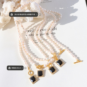 Venta caliente collar de circón negro de 18K para mujer perla de agua dulce para bodas joyería de acero inoxidable de moda - Product Image 5