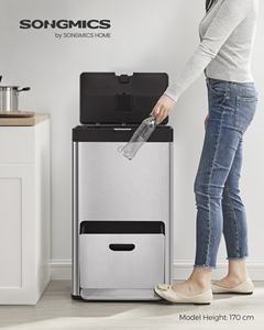 <span class=keywords><strong>SONGMICS</strong></span> <span class=keywords><strong>Cubo</strong></span> de <span class=keywords><strong>basura</strong></span> de clasificación apilada con filtro de carbono 60L <span class=keywords><strong>Cubo</strong></span> de <span class=keywords><strong>basura</strong></span> de separación en seco y húmedo de 3 compartimentos - Product Image 2