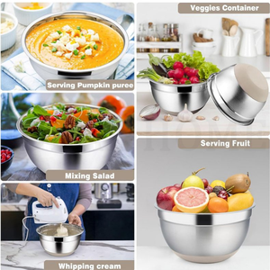 Kích Thước 7, 3.5, 2.5, 2.0,1.5, 1QT Kín Nắp Trộn Và Phục Vụ 5Pcs Kim Loại Bát Salad Thép Không Gỉ Nhà Bếp Trộn Bát Bộ - Product Image 2