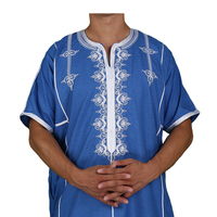 Nouveauté : Kanzu pour homme adulte, style marocain islamique modeste, en polyester, à manches courtes, avec broderie sur la poitrine