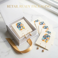 Carte de présentation personnalisée pour boucles d'oreilles en papier coton avec portrait aquarelle et dorure à chaud, pour bijoux, marque OEM ODM, vente en gros, usine, faible MOQ