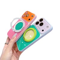 Nouvelle Arrivée Coque de Téléphone en Verre Dopamine Color-Block avec Béquille Magnétique Intégrée Housse de Protection pour iPhone 18 Pro Max 17 16