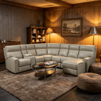 Canapé d'angle en cuir de luxe avec fauteuils inclinables électriques et porte-gobelets pour salon