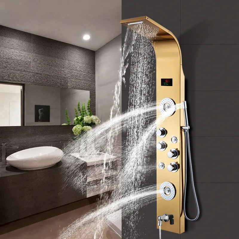 تصميم جديد لحوض الاستحمام ، مصنوع من الستانليس ستيل ، مجموعة من الأعمدة الذهبية الفاخرة ، الواح الدش