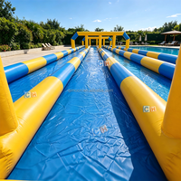 Toboggan aquatique gonflable commercial à double voie, long toboggan aquatique gonflable pour la location en extérieur, dans les jardins et parcs aquatiques