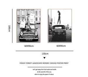 <span class=keywords><strong>Cuadro</strong></span> en lienzo de estilo Retro para chica y <span class=keywords><strong>coche</strong></span>, fotos blancas y negras, arte de la calle Vintage - Product Image 5