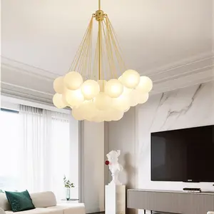 Jpungsun - Luminária moderna para decoração de sala de estar, luminária pendente com bola de vidro fosco, luminária suspensa com bolhas de vidro