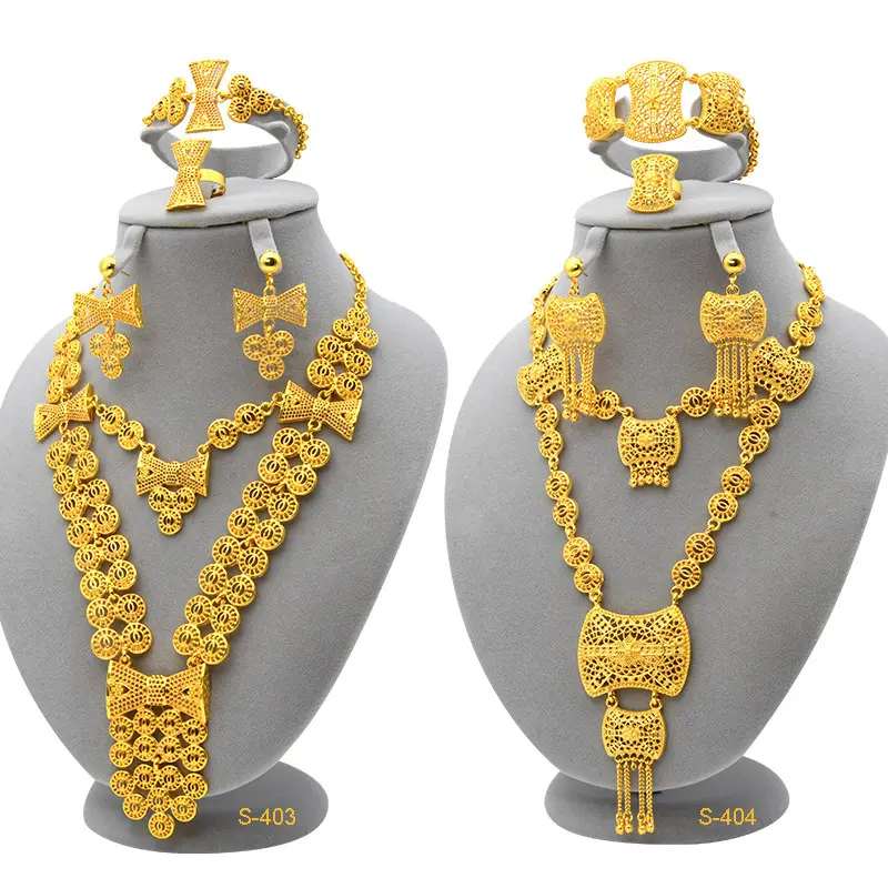 Set perhiasan berlapis 4 buah Set perhiasan pernikahan pengantin Afrika Set perhiasan emas Zinc Alloy Vintage bunga wanita zirkon sisipan mikro