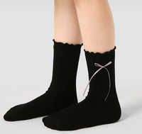 Vente en gros de chaussettes pour enfants avec des rubans et des nœuds de couleurs unies en dentelle de champignon pour filles pour enfants