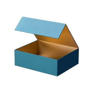 grace cyan color rigid chocolate food box with gold foil insert