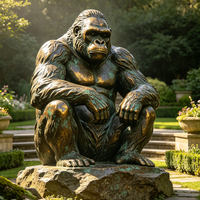 Statue de gorille en bronze de grande taille, statue de gorille en bronze coulé, couleur personnalisée, sculpture de jardin extérieure