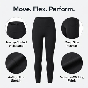 The GYM PEOPLE Hochtaillierte Einfarbige Yoga-Hose in Voller Länge mit Taschen Elastischer Bund Bauchkontrolle Workout Laufhose Spandex/Nylon Damen - Product Image 3