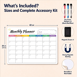 Planificateur mensuel magnétique effaçable à sec, <span class=keywords><strong>tableau</strong></span> blanc en PET avec 3 marqueurs pour la famille, le bureau et les études - Product Image 6