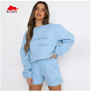 Костюм спортивный женский из 2 предметов, короткий свитшот с капюшоном и штаны, джоггеры, под заказ - Product Image 5