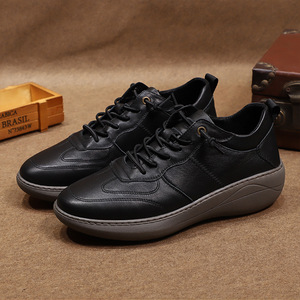 Men <b>Round</b> Toe Lace Up Genuine Cow Leather Walking Shoes <b>Cushioned</b> Rubber Outsole Solid Color - Product Image 2