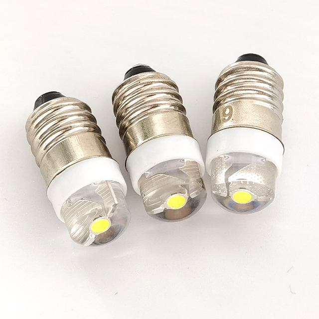 E10 LED Flashlight Bulb 3V 4.5V 6V DC Miniature E10 Screw Base Led Torch Replacement Bulb 0.5W Mini Flashlight Lamp