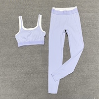 Set Yoga Wanita 2-Piece Crop Top & Leggings Pinggang Tinggi Bahan Spandex/Nylon Elastis Empat Arah Anti-Bakteri Cepat Kering Bernapas