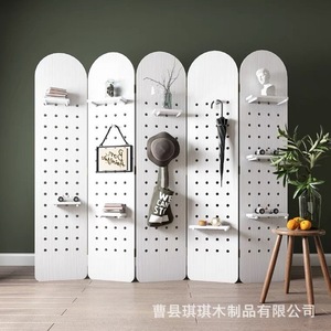 Nordic Style Solid Wood Folding Pegboard Screen Partition With Storage Shelves For <b>Room</b> <b>Divider</b> - Product Image 2