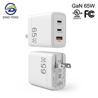 Chargeur mobile GaN 65W PD avec prise pliable 3 ports 2C1A, chargeur de voyage certifié US UL FCC Canada CUL, adaptateur secteur à charge rapide