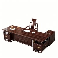 LBZ-322X Nouveau bureau de direction de style chinois en bois Wujin avec relief paysager et fonction table d'appoint/plateau à thé